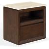 SAFAVIEH Couture Collection – Alaura Travertine Top & Oak Nightstand, Modern Bedside Table with Drawer & Shelf, Fully Assembled (SFV2222A)(Travertine/Walnut)