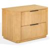 SAFAVIEH Couture Collection – Barrymore Greige Oak Reeded Wood 2 Drawer Nightstand, Fully Assembled Modern Storage Accent with Black Metal Hardware (SFV2225A)(Greige Oak)