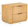 SAFAVIEH Couture Collection – Barrymore Greige Oak Reeded Wood 2 Drawer Nightstand, Fully Assembled Modern Storage Accent with Black Metal Hardware (SFV2225A)(Greige Oak)