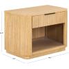SAFAVIEH Couture Collection – Barrymore Greige Oak Reeded Wood Nightstand, 1 Drawer Bedside Table with Open Shelf, Fully Assembled (SFV2224A)(Greige Oak)