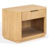 SAFAVIEH Couture Collection – Barrymore Greige Oak Reeded Wood Nightstand, 1 Drawer Bedside Table with Open Shelf, Fully Assembled (SFV2224A)(Greige Oak)