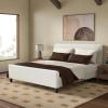 SAFAVIEH Couture Collection – Finney Cream Upholstered Queen Bed, Modern Minimalist Design, No Box Spring Needed (SFV4872A-Q)(Creme)