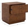 SAFAVIEH Couture Collection – Frankie Walnut Brown Burl 2 Drawer Nightstand, Modern Bedside Table with Storage, Fully Assembled Bedroom Furniture (SFV7724A)(Walnut Burl)