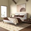 SAFAVIEH Couture Collection – Giuliano Walnut Wood Frame Bed, Ivory Fabric Upholstered Headboard, RV King Size, No Box Spring Needed (SFV1804B-K)(Ivory/Natural)