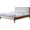 SAFAVIEH Couture Collection – Giuliano Walnut Wood Frame Bed, Ivory Fabric Upholstered Headboard, RV King Size, No Box Spring Needed (SFV1804B-K)(Ivory/Walnut)