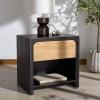 SAFAVIEH Couture Collection – Halcyon Black & Travertine Drawer Nightstand, Fully Assembled Bedside Table with Storage (SFV5776A)(Travertine/Black)