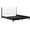 SAFAVIEH Couture Collection – Jaylessa King Natural Wood Frame Bed, Brown Fabric Upholstered Headboard, No Box Spring Needed (SFV2169D-K)(Black/Beige)
