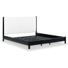 SAFAVIEH Couture Collection – Jaylessa King Natural Wood Frame Bed, Brown Fabric Upholstered Headboard, No Box Spring Needed (SFV2169D-K)(Black/Beige)
