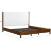 SAFAVIEH Couture Collection – Jaylessa King Natural Wood Frame Bed, Brown Fabric Upholstered Headboard, No Box Spring Needed (SFV2169D-K)(Medium Oak/Beige)