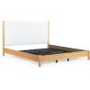 SAFAVIEH Couture Collection – Jaylessa King Natural Wood Frame Bed, Brown Fabric Upholstered Headboard, No Box Spring Needed (SFV2169D-K)(Natural/Beige)