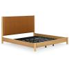 SAFAVIEH Couture Collection – Jaylessa King Natural Wood Frame Bed, Brown Fabric Upholstered Headboard, No Box Spring Needed (SFV2169D-K)(Natural/Brown)