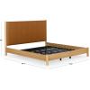 SAFAVIEH Couture Collection – Jaylessa King Natural Wood Frame Bed, Brown Fabric Upholstered Headboard, No Box Spring Needed (SFV2169D-K)(Natural/Brown)
