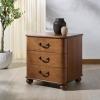SAFAVIEH Couture Collection – Jessy Walnut & Black 3 Drawer Bun Foot Nightstand, Solid Wood Bedroom Furniture, Fully Assembled (SFV7725A)(Walnut/Black)