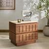 SAFAVIEH Couture Collection – Kaylissa Walnut & Travertine Top 2 Drawer Nightstand, Solid Wood Bedroom Furniture, Fully Assembled (SFV9757A)(Travertine/Walnut)