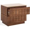 SAFAVIEH Couture Collection – Kaylissa Walnut & Travertine Top 2 Drawer Nightstand, Solid Wood Bedroom Furniture, Fully Assembled (SFV9757A)(Travertine/Walnut)