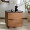 SAFAVIEH Couture Collection – Lilybelle Walnut & Black Marble Top 2 Drawer Nightstand, Solid Wood Bedroom Furniture, Fully Assembled (SFV9755A)(Walnut/Black)