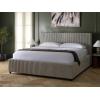 SAFAVIEH Couture Collection – Mallika Grey Corduroy Queen Bed, Channel Tufted Headboard, Plush Upholstery, No Box Spring Needed (SFV6117B-Q)(Grey/Black)
