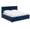 SAFAVIEH Couture Collection – Mallika Grey Corduroy Queen Bed, Channel Tufted Headboard, Plush Upholstery, No Box Spring Needed (SFV6117B-Q)(Navy/Black)