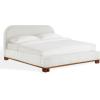 SAFAVIEH Couture Collection – Roberto Beige Chenille Queen Bed, Upholstered with Curved Headboard, No Box Spring Needed (SFV6116A-Q)(Beige/Walnut)