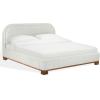 SAFAVIEH Couture Collection – Roberto Beige Chenille Queen Bed, Upholstered with Curved Headboard, No Box Spring Needed (SFV6116A-Q)(Grey/Walnut)