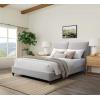 SAFAVIEH Couture Collection – Sophianna Dark Grey Upholstered Platform Bed with Headboard, Queen Size, Modern Design (SFV1801B-Q)(Walnut/Light Grey)