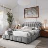SAFAVIEH Couture Collection – Tillie Dark Grey Channel Tufted Queen Bed, Curved Headboard, No Box Spring Needed (SFV1800B-Q)(Dark Grey/Walnut)