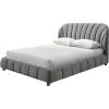SAFAVIEH Couture Collection – Tillie Dark Grey Channel Tufted Queen Bed, Curved Headboard, No Box Spring Needed (SFV1800B-Q)(Dark Grey/Walnut)