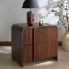 SAFAVIEH Couture Collection – Vitale Walnut Brown Reeded Wood Nightstand, 2 Drawers, Modern Accent Bedroom Side Table, Fully Assembled (SFV4259B)(Walnut)