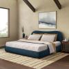 SAFAVIEH Couture Collection Beccarose Light Brown/Walnut Velvet Queen Size Bed(Navy/Natural)