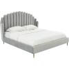 SAFAVIEH Couture Home Collection Rosabella Light Grey Velvet and Gold Channel Tufted Queen Bed(Light Grey/Gold)