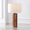 SAFAVIEH Couture Lighting Collection – Ferdinand Walnut Wood Table Lamp with White Shade, 29″ Modern Bedside or Living Room Light, Dimmable with LED Bulb (CTL1099A)(Walnut/White)