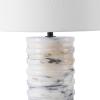 SAFAVIEH Couture Lighting Collection – Gizelle White & Grey Round Marble Table Lamp with White Shade, 29″ Modern Bedside or Living Room Light, Dimmable with LED Bulb (CTL1097A)(White/Grey)