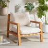 SAFAVIEH Couture Outdoor Collection Trinidad Natural/White Cushion Solid Teak Wood Patio Accent Chair