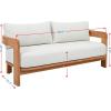 SAFAVIEH Couture Outdoor Patio Furniture Collection – Achilles Natural Teak & White Patio Sofa, Modern Outdoor Seating (CPT1069A)(White/Natural Teak)