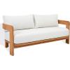 SAFAVIEH Couture Outdoor Patio Furniture Collection – Achilles Natural Teak & White Patio Sofa, Modern Outdoor Seating (CPT1069A)(White/Natural Teak)