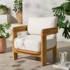 SAFAVIEH Couture Outdoor Patio Furniture Collection – Achilles Teak & Chair, Modern Outdoor Accent Lounge (CPT1068)(White/Natural Teak)