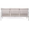 SAFAVIEH Couture Outdoor Patio Furniture Collection – Chryssa 3-Seater Sofa, White Aluminum Frame with Natural Teak Wood Armrests & Beige Cushions (CPT4008A)(White/Beige)