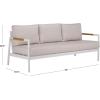 SAFAVIEH Couture Outdoor Patio Furniture Collection – Chryssa 3-Seater Sofa, White Aluminum Frame with Natural Teak Wood Armrests & Beige Cushions (CPT4008A)(White/Beige)