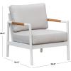 SAFAVIEH Couture Outdoor Patio Furniture Collection – Chryssa Accent Chair, White Aluminum Frame with Natural Teak Wood Armrests & Beige Cushions (CPT4007A)(White/Beige)