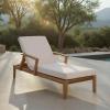 SAFAVIEH Couture Outdoor Patio Furniture Collection – Martinique Chaise Lounge Chair, Natural Teak Solid Wood with Removable White Cushions (CPT1066H)(White/Natural Teak)