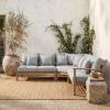 SAFAVIEH Couture Outdoor Patio Furniture Collection – Rosabecca Natural & Beige Solid Wood Sectional Sofa, Modern Outdoor Corner Couch (DUP1000B)(Natural/Light Grey)