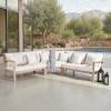 SAFAVIEH Couture Outdoor Patio Furniture Collection – Rosabecca Natural & Beige Solid Wood Sectional Sofa, Modern Outdoor Corner Couch (DUP1000B)(Natural/Beige)