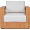 SAFAVIEH Couture Outdoor Patio Furniture Collection – Saint Lucia Natural Teak Wood Patio Chair with White Cushions, Reeded Outdoor Accent Chair (CPT1072A)(Natural/White)