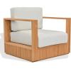 SAFAVIEH Couture Outdoor Patio Furniture Collection – Saint Lucia Natural Teak Wood Patio Chair with White Cushions, Reeded Outdoor Accent Chair (CPT1072A)(Natural/White)