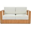 SAFAVIEH Couture Outdoor Patio Furniture Collection – Saint Lucia Natural Teak Wood Patio Loveseat with White Cushions, Reeded Outdoor Loveseat (CPT1073A)(Natural/White)