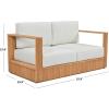 SAFAVIEH Couture Outdoor Patio Furniture Collection – Saint Lucia Natural Teak Wood Patio Loveseat with White Cushions, Reeded Outdoor Loveseat (CPT1073A)(Natural/White)