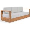 SAFAVIEH Couture Outdoor Patio Furniture Collection – Saint Lucia Natural Teak Wood Patio Sofa with White Cushions, Reeded Outdoor Sofa (CPT1074A)(Natural/White)