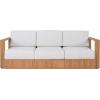 SAFAVIEH Couture Outdoor Patio Furniture Collection – Saint Lucia Natural Teak Wood Patio Sofa with White Cushions, Reeded Outdoor Sofa (CPT1074A)(Natural/White)