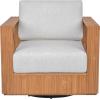 SAFAVIEH Couture Outdoor Patio Furniture Collection – Saint Lucia Natural Teak Wood Swivel Patio Chair with Cushions, Reeded Outdoor Accent Chair, 360-Degree Swivel Base (CPT1071A)(Natural/White)
