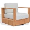 SAFAVIEH Couture Outdoor Patio Furniture Collection – Saint Lucia Natural Teak Wood Swivel Patio Chair with Cushions, Reeded Outdoor Accent Chair, 360-Degree Swivel Base (CPT1071A)(Natural/White)